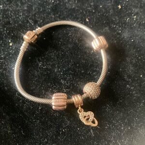 Pandora Silver and Gold Snakeskin Bracelet with Charms